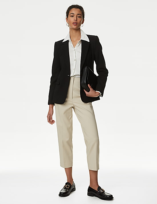 Cotton Blend Slim Fit Cropped Trousers BLACK Trousers M S FI
