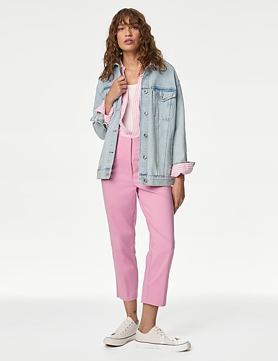 Cotton Blend Slim Fit Cropped Trousers