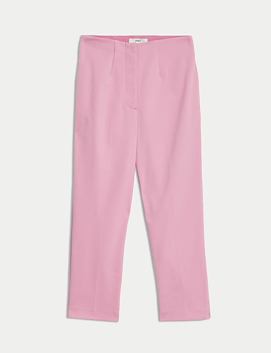 Cotton Blend Slim Fit Cropped Trousers