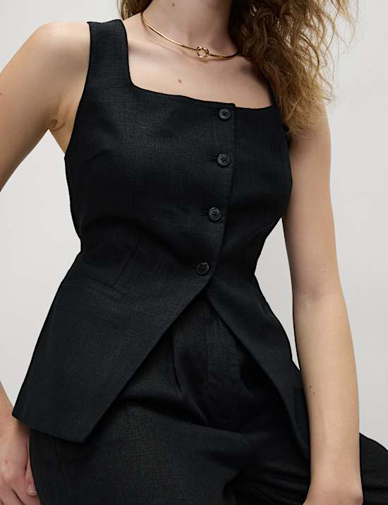 Linen Rich Tailored Twill Square Neck Waistcoat