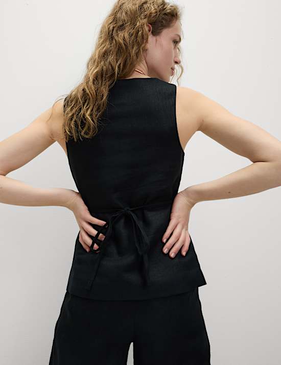 Linen Rich Tailored Twill Square Neck Waistcoat