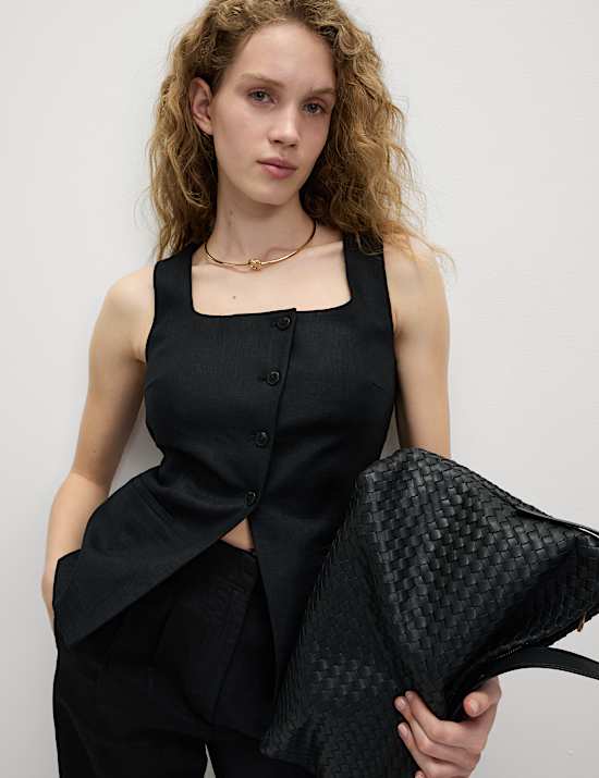 Linen Rich Tailored Twill Square Neck Waistcoat