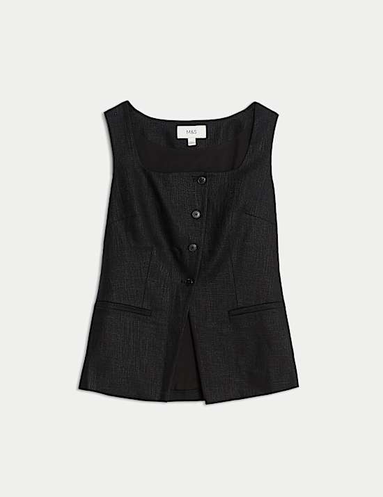 Linen Rich Tailored Twill Square Neck Waistcoat