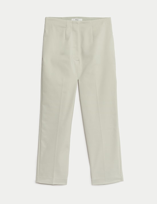 Cotton Blend Slim Fit Cropped Trousers