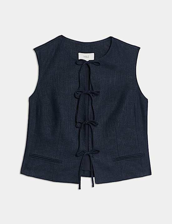 Linen Rich Tie Front Waistcoat