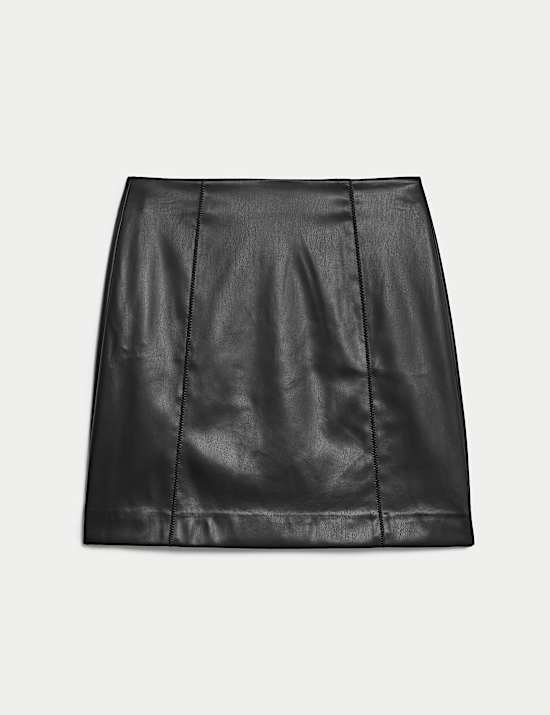 Minijupe coupe &eacute;vas&eacute;e en similicuir &agrave; d&eacute;tail couture