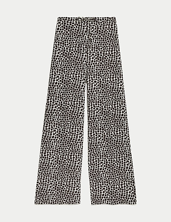 Animal Print Drawstring Wide Leg Trousers