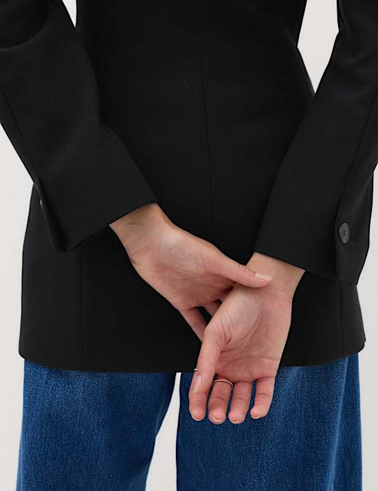 Double Breasted Collarless Longline Blazer