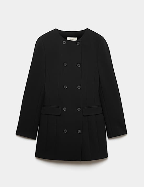 Double Breasted Collarless Longline Blazer