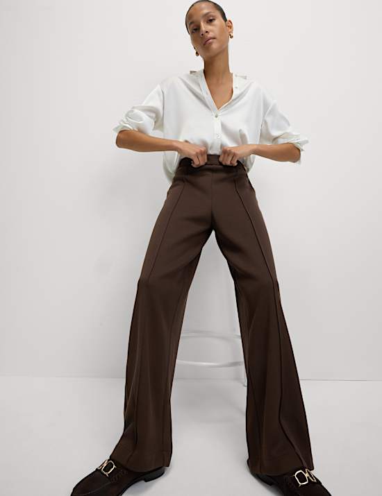Broek van jersey met wijde pijpen en elastische tailleband