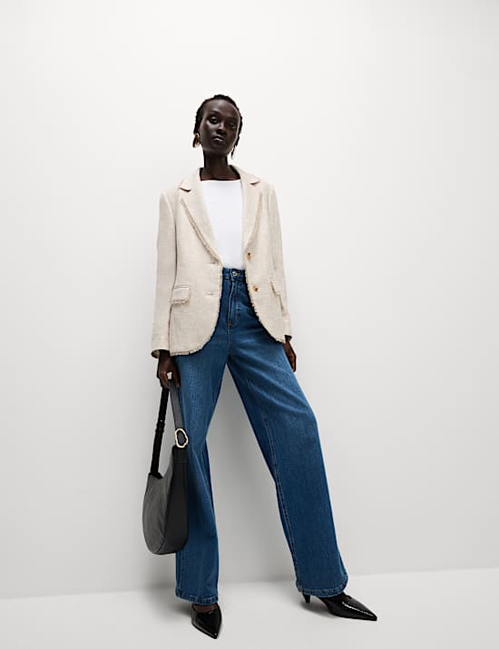 Linnenrijke, gemêleerde blazer met onafgewerkte rand