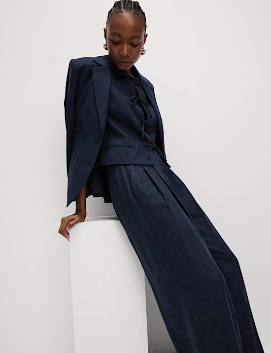 Pantalon coupe large en lin sergé