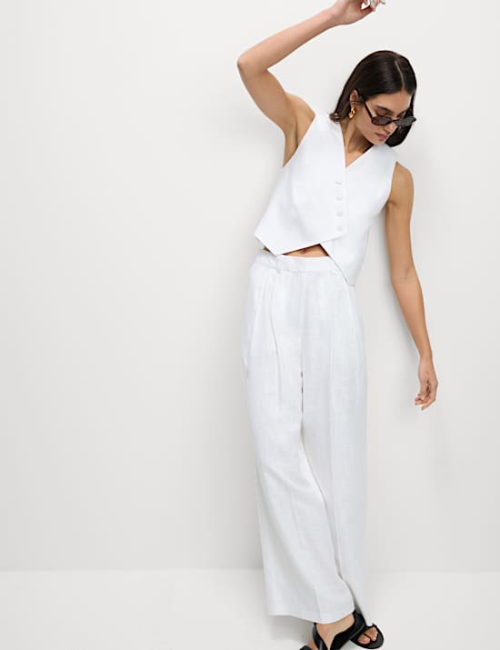 Linen Rich Twill Wide Leg Trousers