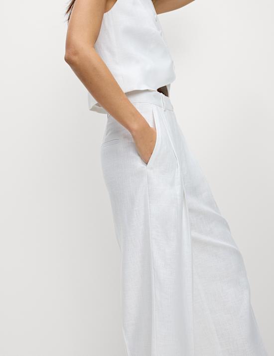 Linen Rich Twill Wide Leg Trousers