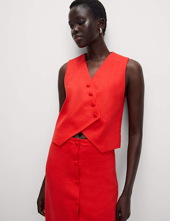 Linen Rich Twill Textured Asymmetric Waistcoat