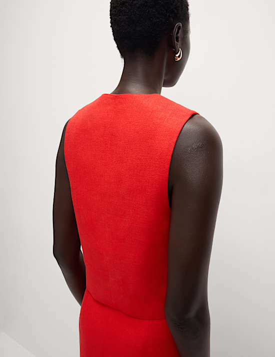 Linen Rich Twill Textured Asymmetric Waistcoat