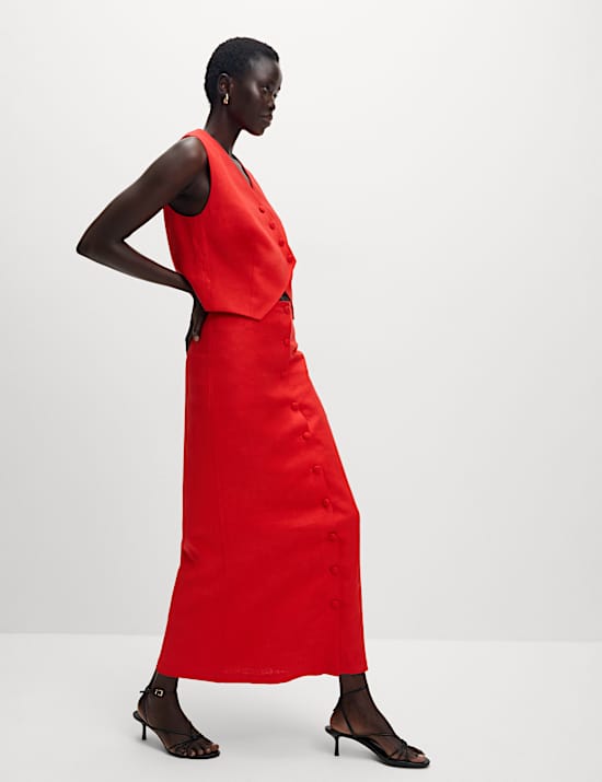 Linen Rich Twill Textured Asymmetric Waistcoat