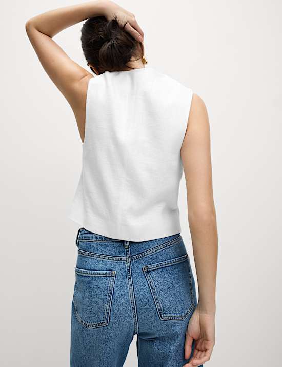 Linen Rich Twill Textured Asymmetric Waistcoat