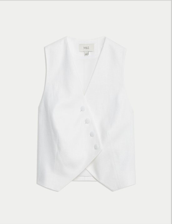 Linen Rich Twill Textured Asymmetric Waistcoat