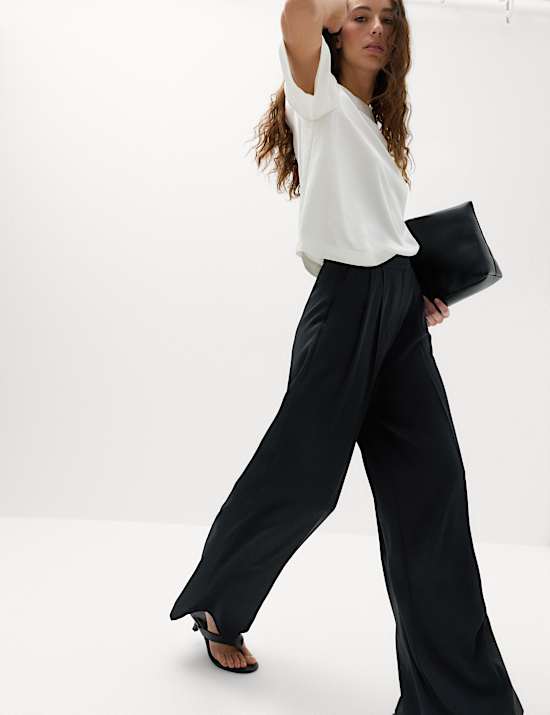 Pleated Wide Leg Trousers