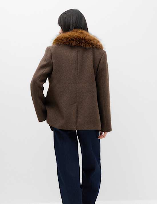 Faux Fur Trim Textured Blazer