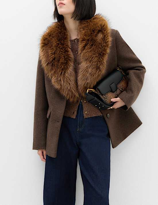 Faux Fur Trim Textured Blazer