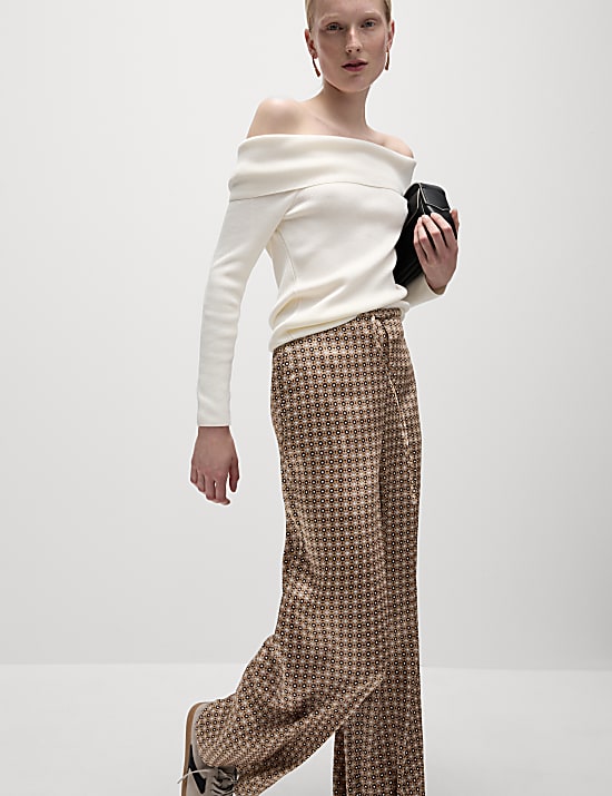 Pantalon large à motif géométrique avec cordon