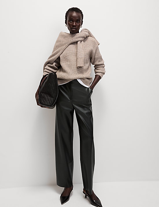 Broek met rechte pijpen en leren look