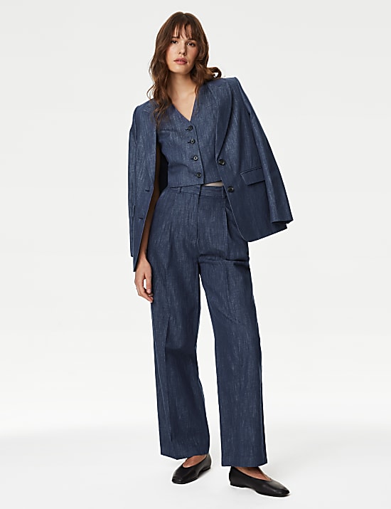 Pantal&oacute;n de pata ancha de algod&oacute;n con pinzas