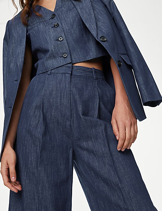 Pantal&oacute;n de pata ancha de algod&oacute;n con pinzas