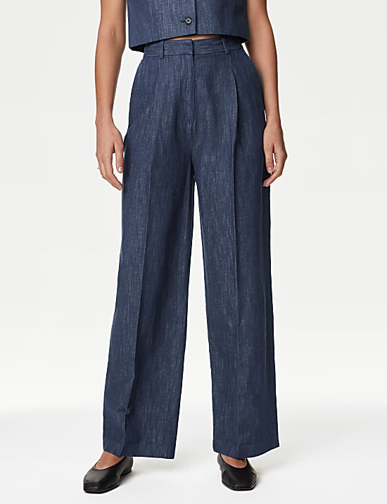 Pantal&oacute;n de pata ancha de algod&oacute;n con pinzas