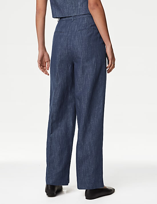 Pantal&oacute;n de pata ancha de algod&oacute;n con pinzas