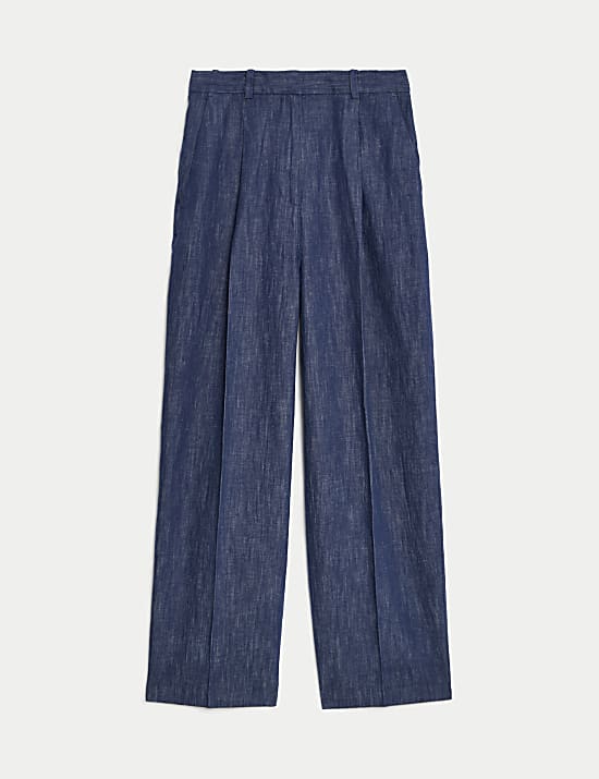 Pantal&oacute;n de pata ancha de algod&oacute;n con pinzas