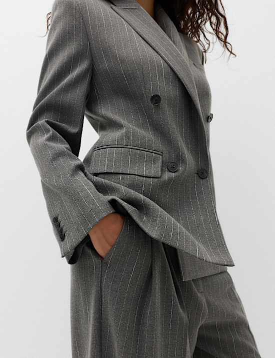 Pinstripe Double Breasted Blazer with Wool