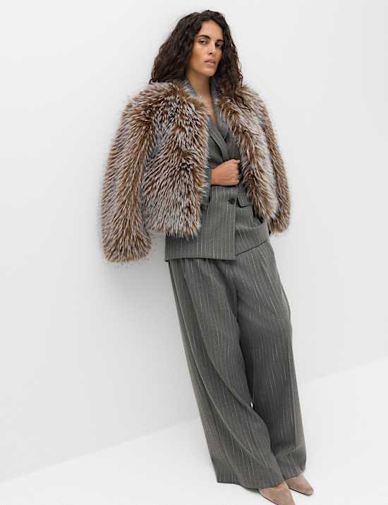 Pinstripe Double Breasted Blazer with Wool
