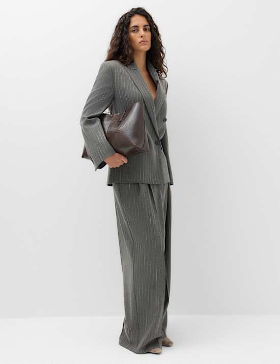 Pinstripe Double Breasted Blazer with Wool