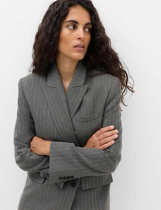Pinstripe Double Breasted Blazer with Wool