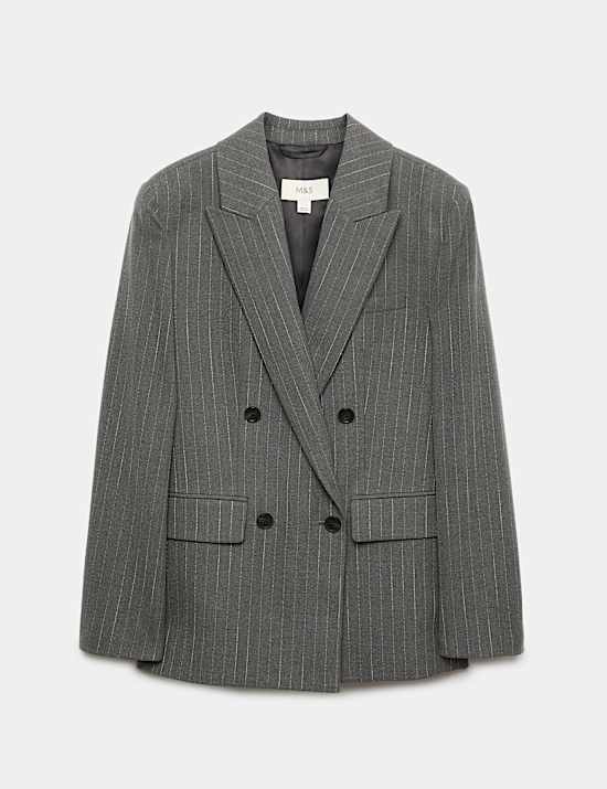 Pinstripe Double Breasted Blazer with Wool