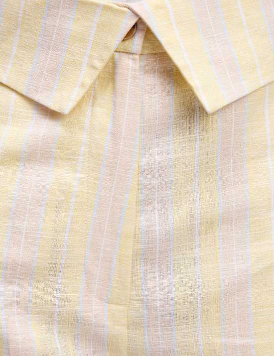 Linen Blend Striped Wide Leg Trousers