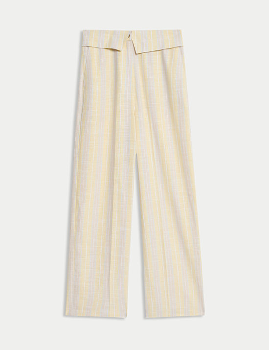 Linen Blend Striped Wide Leg Trousers