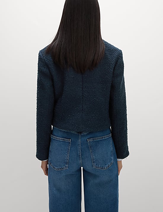 Tweed-Jacke mit V-Ausschnitt und Fransen