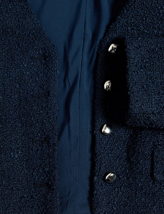 Tweed-Jacke mit V-Ausschnitt und Fransen