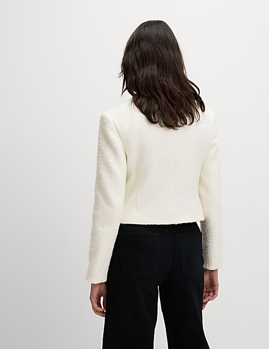 V Neck Fringe Tweed Jacket