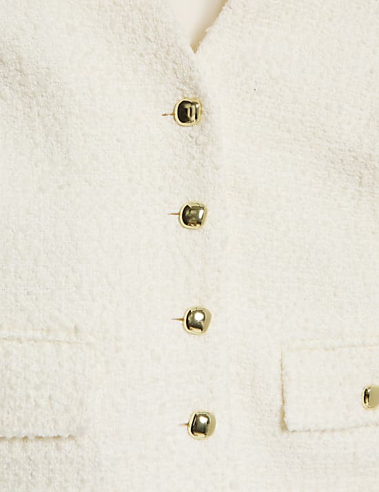 V Neck Fringe Tweed Jacket