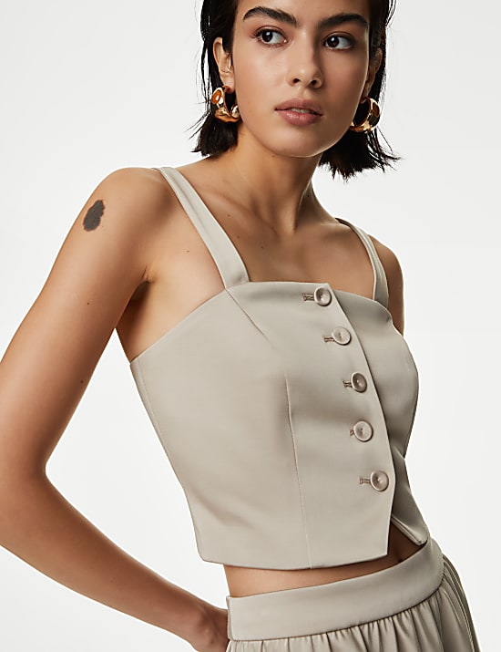 Satin Tailored Cropped Waistcoat