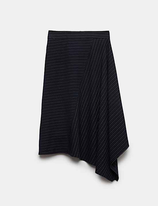 Pinstripe Midi Asymmetric Skirt