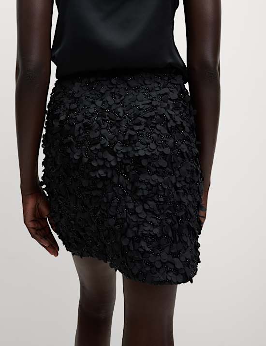 Mesh Beaded Mini A-Line Skirt