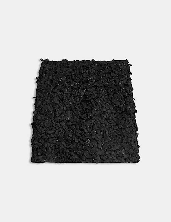 Mesh Beaded Mini A-Line Skirt