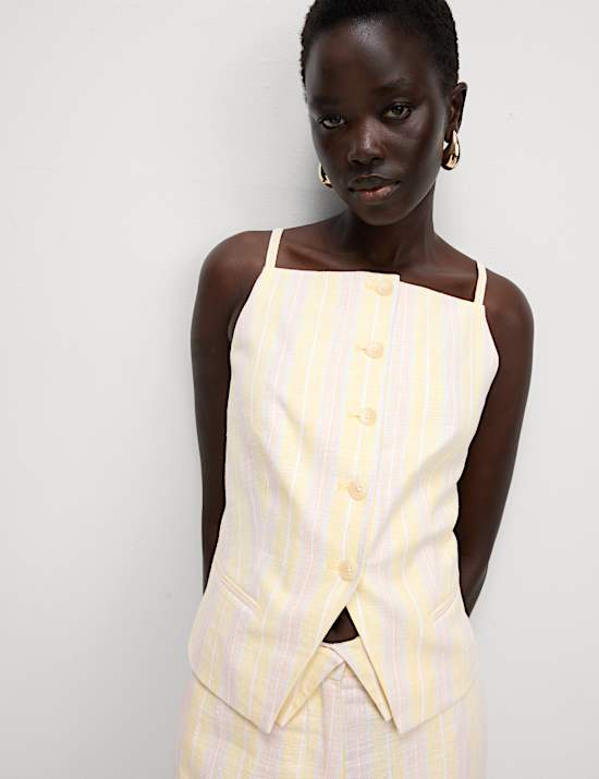 Linen Blend Striped Strappy Waistcoat