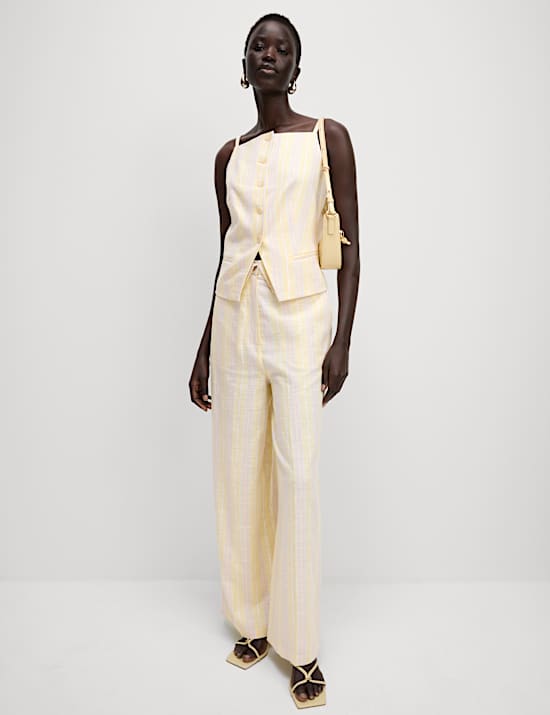 Linen Blend Striped Strappy Waistcoat